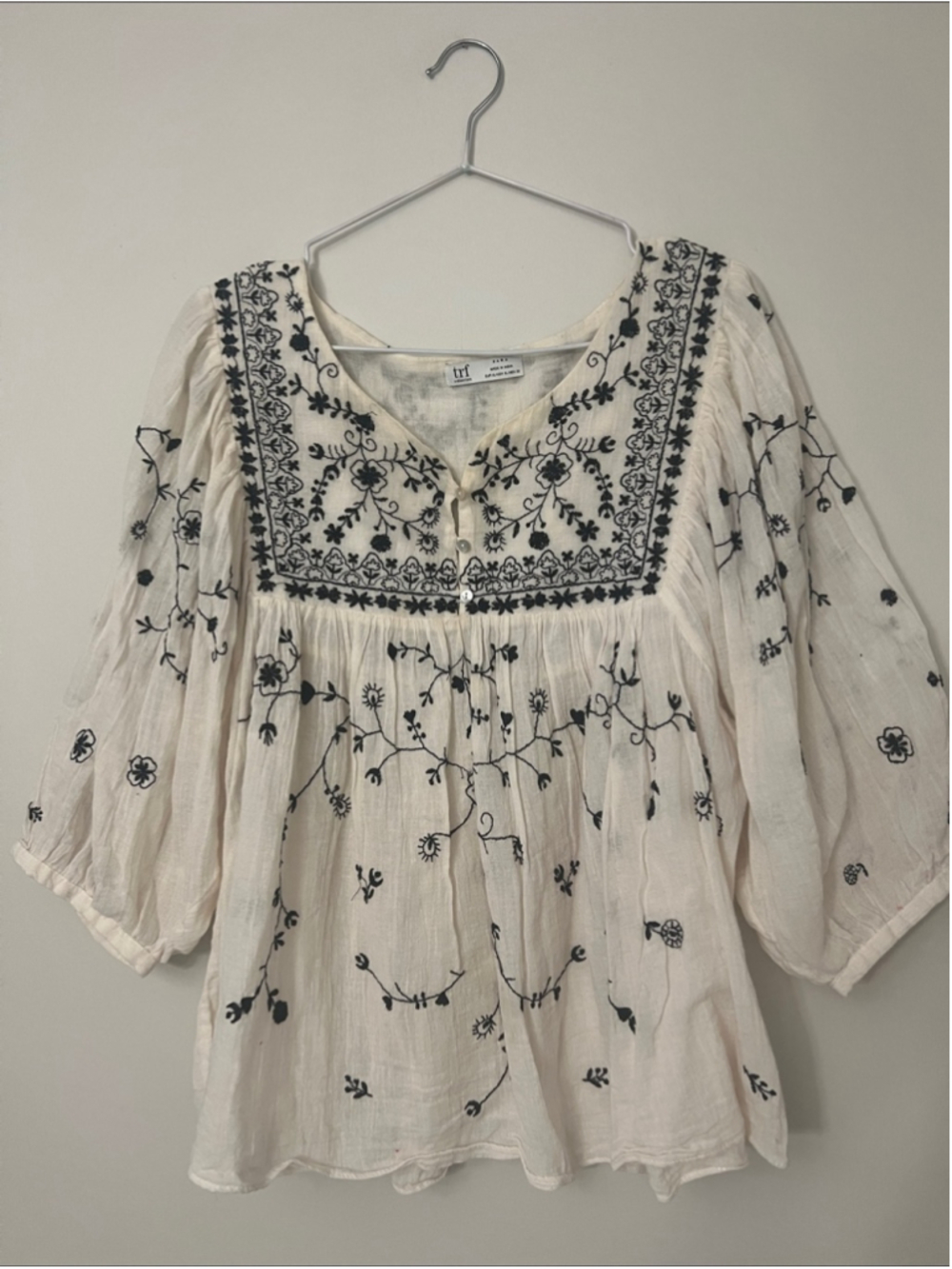 Zara Black and White Embroidered Blouse - Picture 2 of 8